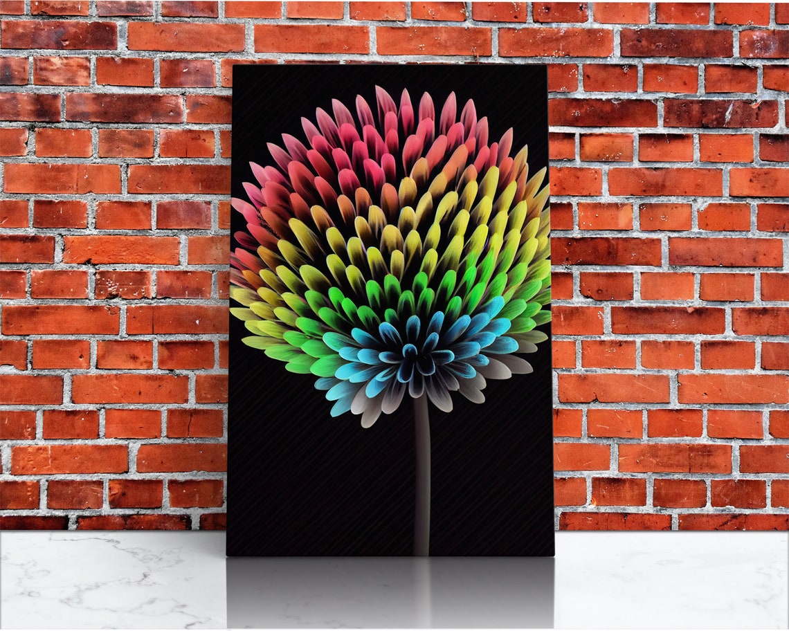 Rainbow Dandelion Flower Neon Colors Black Background Floral Poster - Image 3