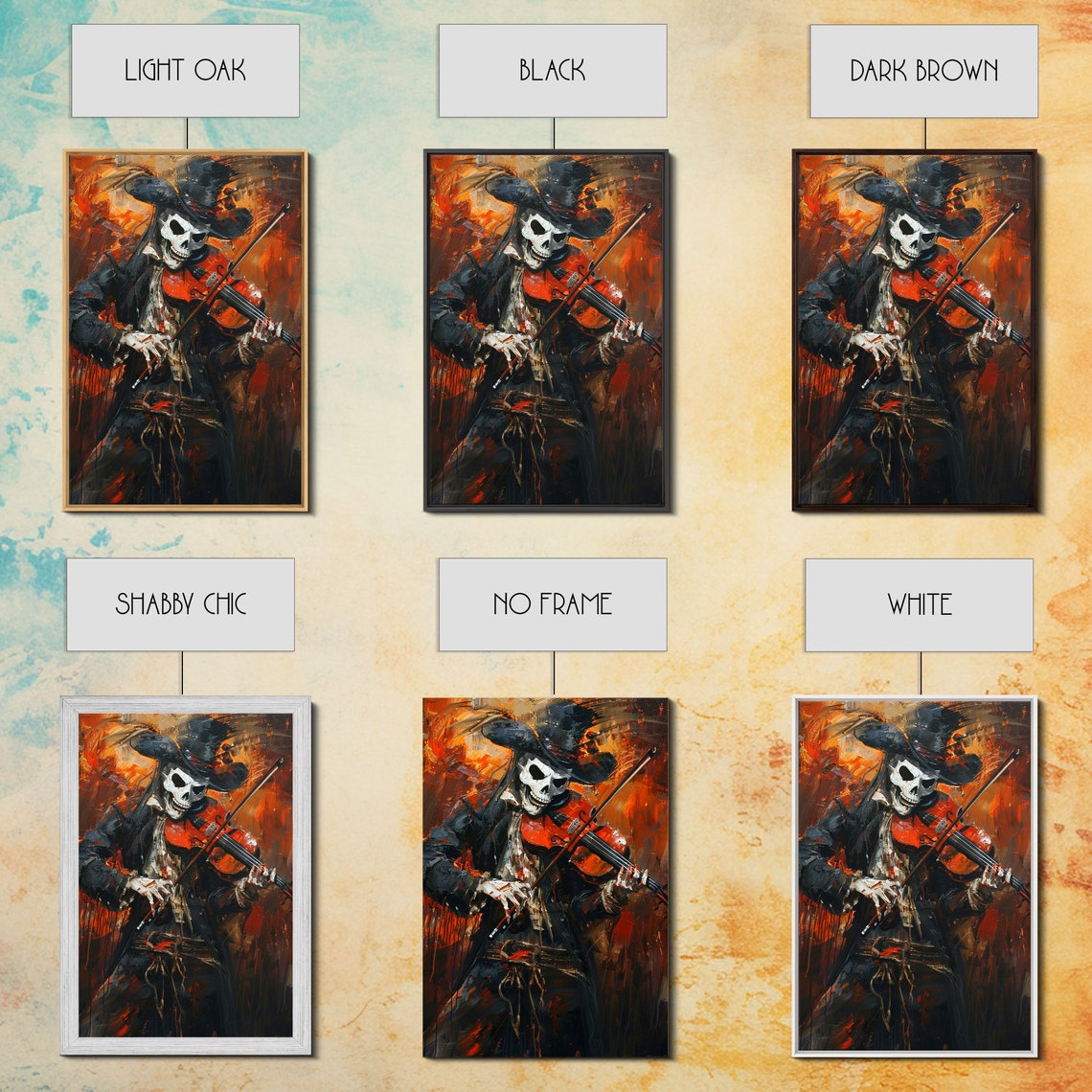 Skeleton Violinist In Top Hat Playing Against Fiery Night Poster - Image 3