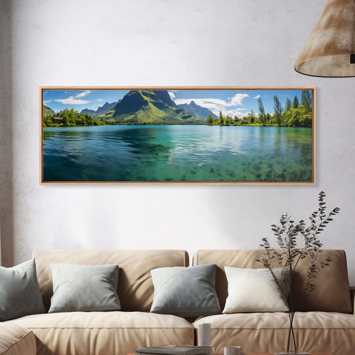 Tahiti Turquoise Lagoon Lush Volcanic Peak Daytime Panoramic Poster - Image 3