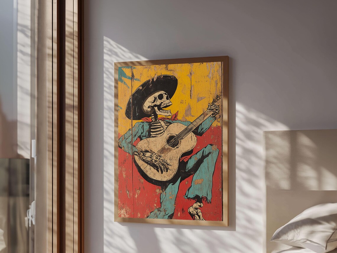 Haunted Skeleton Vaquero Cowboy, Chicano Art Print