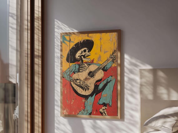 Haunted Skeleton Vaquero Cowboy, Chicano Art Print