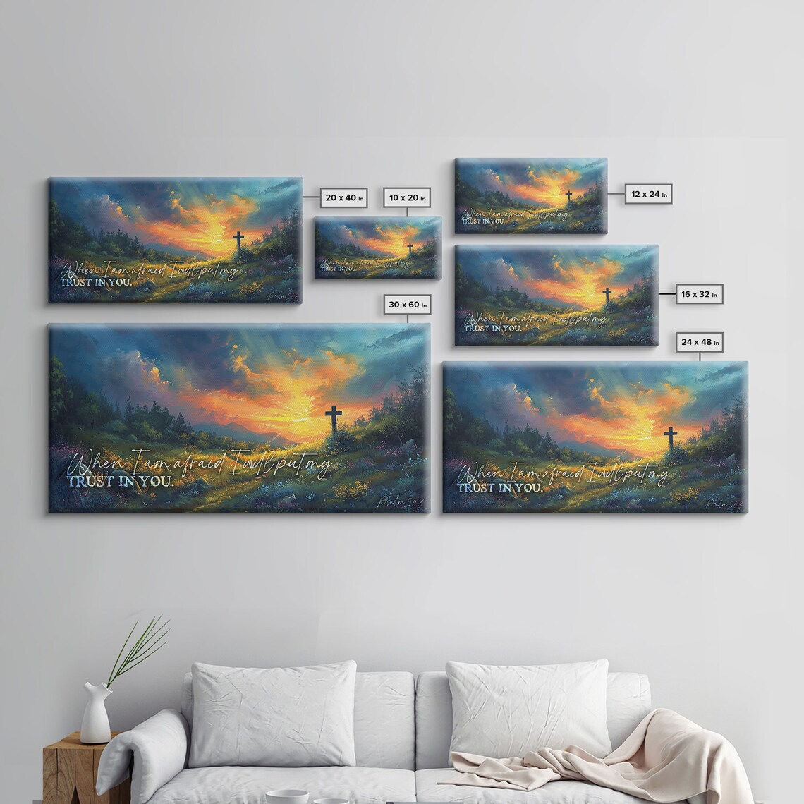 Psalm 56:3 When I Am Afraid Trust in You Cross Sunset Scripture Wall Art - Image 2