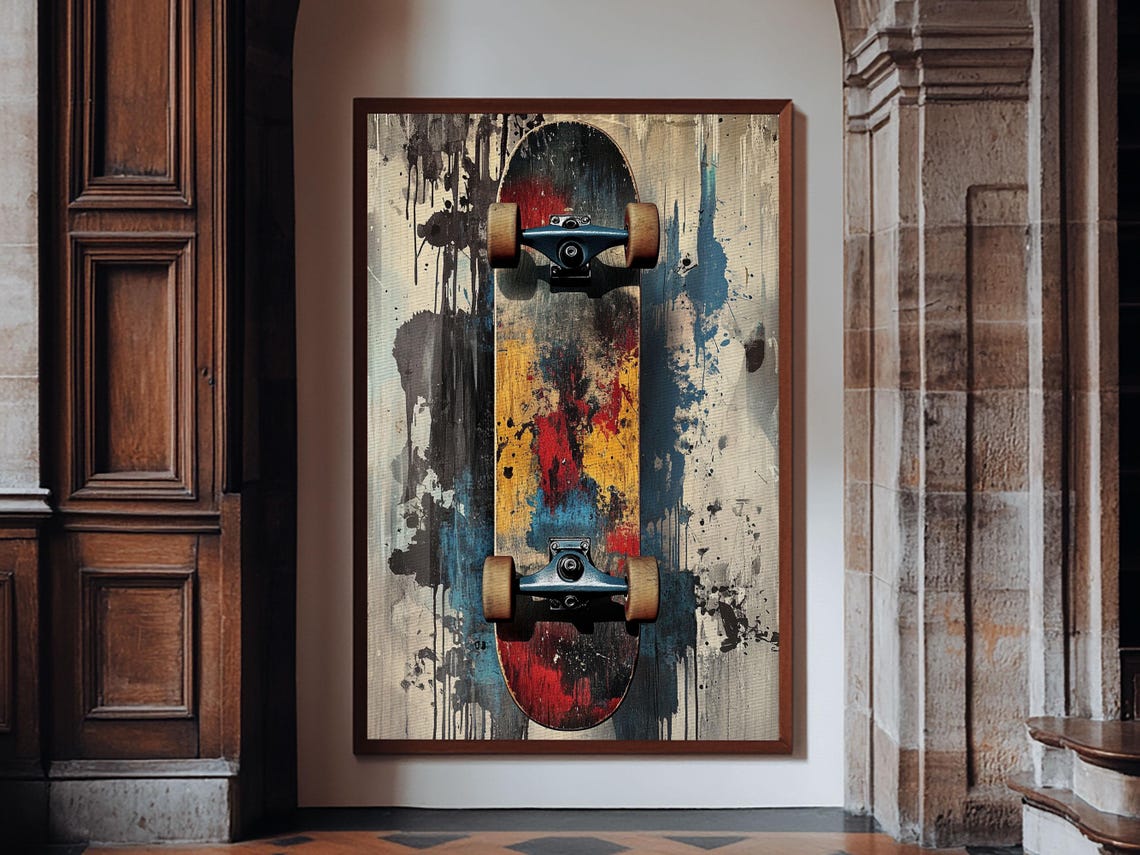 Vintage Skateboard Print With Urban Retro Graffiti Wall Art Ideal Rustic Living Room Decor And Unique Gift Idea - Image 3