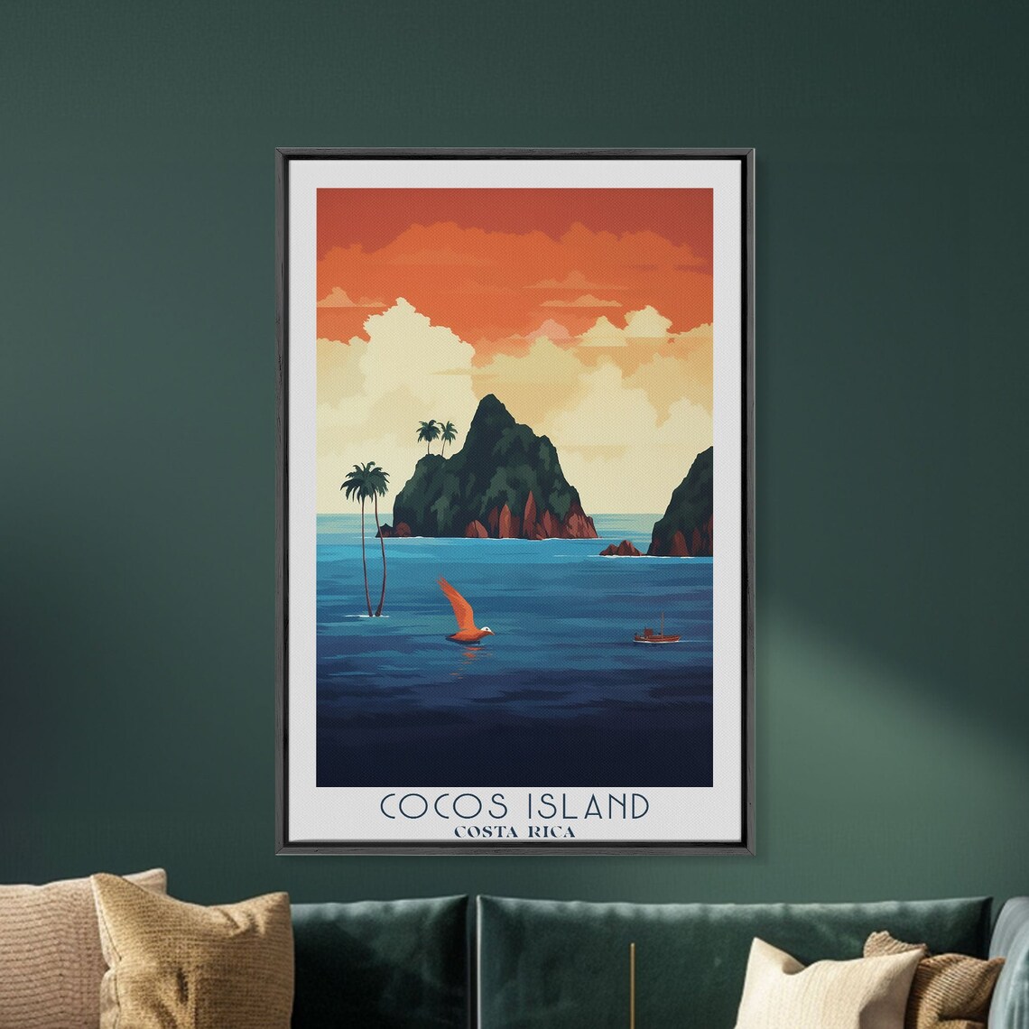 Cocos Island Costa Rica Sunset Ocean Rocky Peak Island Travel Poster - Image 3
