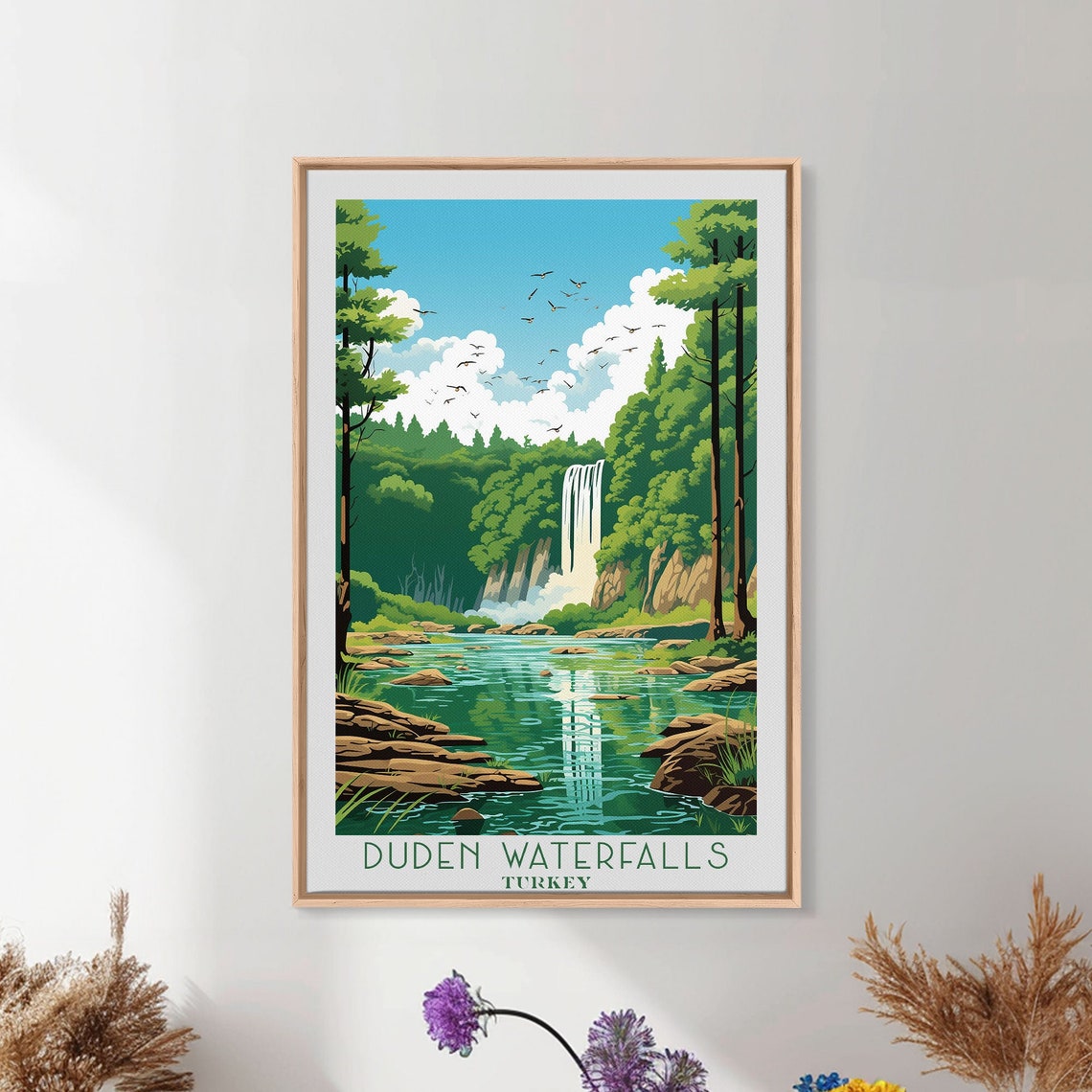 Duden Waterfalls Turkey Tall Falls Forest River Reflection View Poster