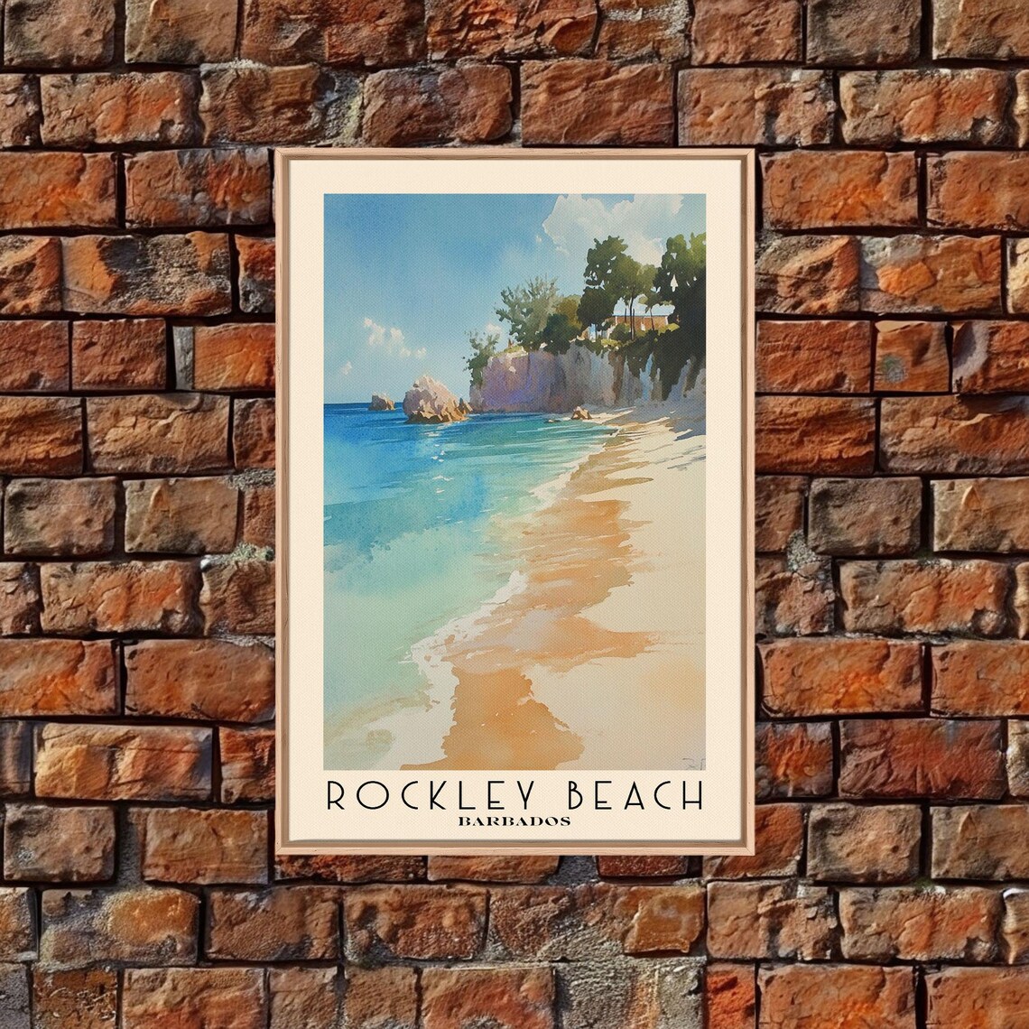 Rockley Beach Barbados Cliff Shore Sea Rocks Watercolor Travel Poster - Image 5