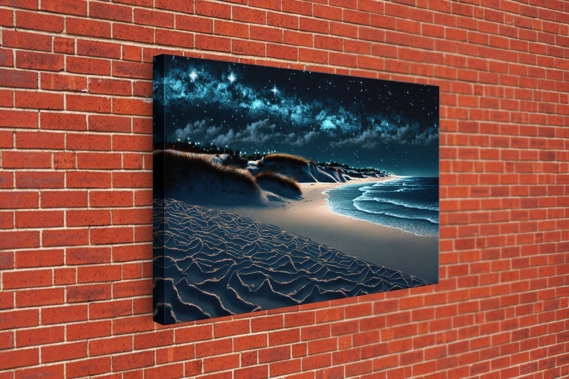 Starry Night Beach Milky Way Sand Dunes Moonlit Ocean Waves Poster - Image 3