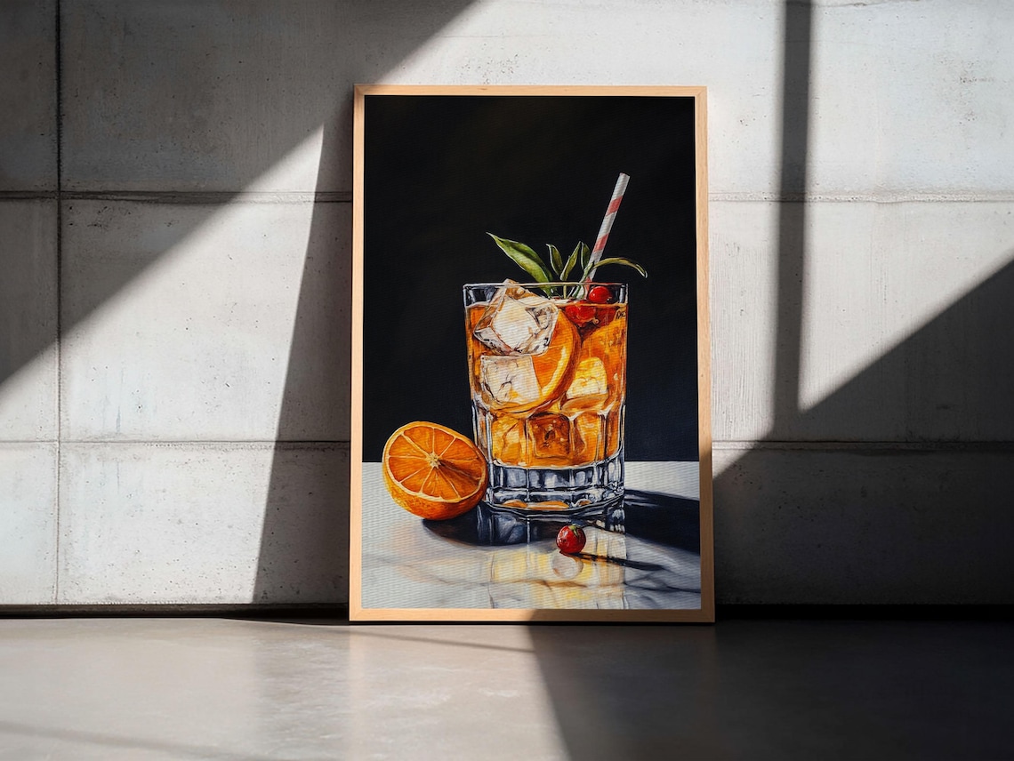 Whiskey Cocktail Glass With Orange Watercolor Bar Art Painting Poster - Image 5