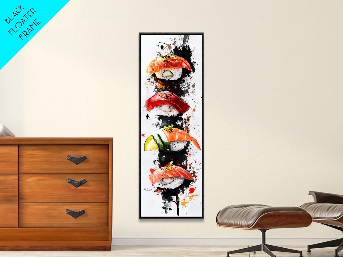 Sushi Nigiri Watercolor With Ink Splashes Japanese Food Art Poster - Image 6