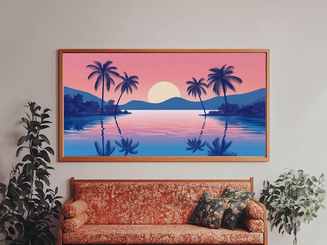 Abstract Vaporwave Sunset Over A Beach Landscape - Image 5