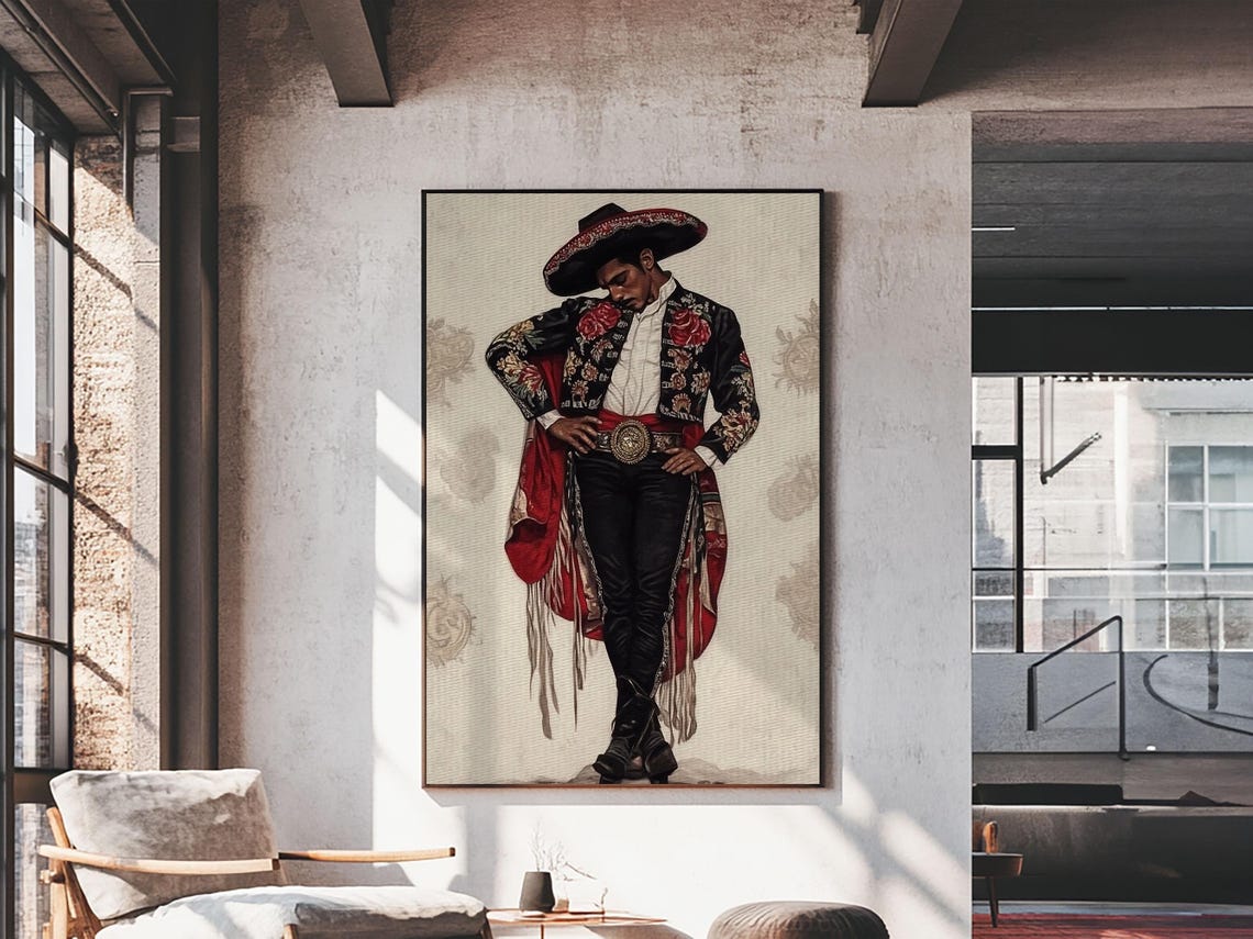 Mexican Charro Matador Portrait Ornate Suit Sombrero Cultural Wall Art - Image 6