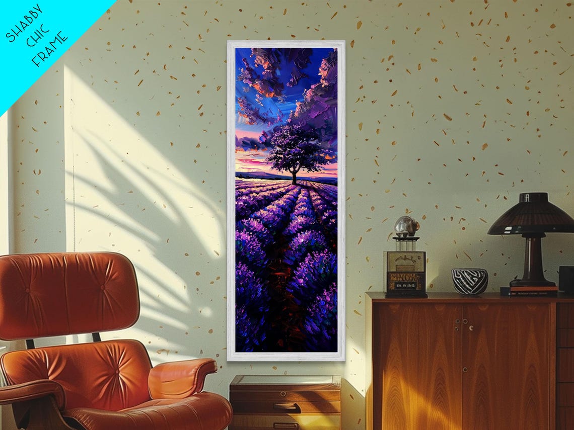 Lavender Field Purple Tree Dramatic Sunset Sky Floral Landscape Poster