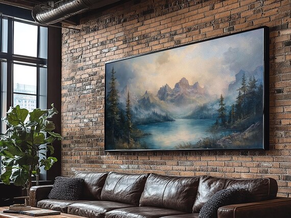 Foggy Mountain Forest Landscape Painting Print Landscape On Ready Too Hang Large Panoramic Wall Art Prints Landscape Art