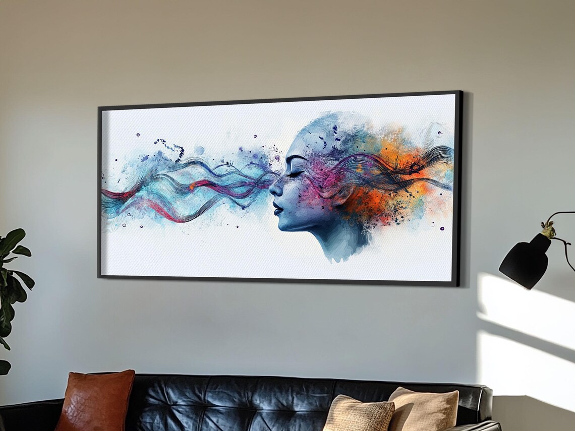 Woman Profile Colorful Flowing Hair Abstract Watercolor Art Poster - Image 2