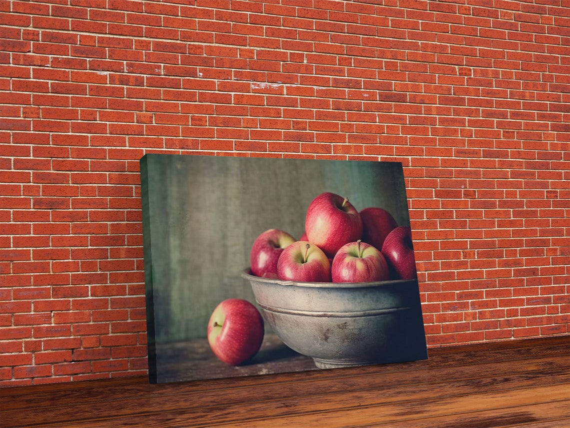 Red Apples In Rustic Bowl Moody Still Life Photography Kitchen Poster - Image 6