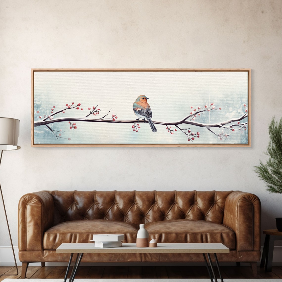 Robin Bird On Snowy Berry Branch Watercolor Bird Wall Art Print - Image 6