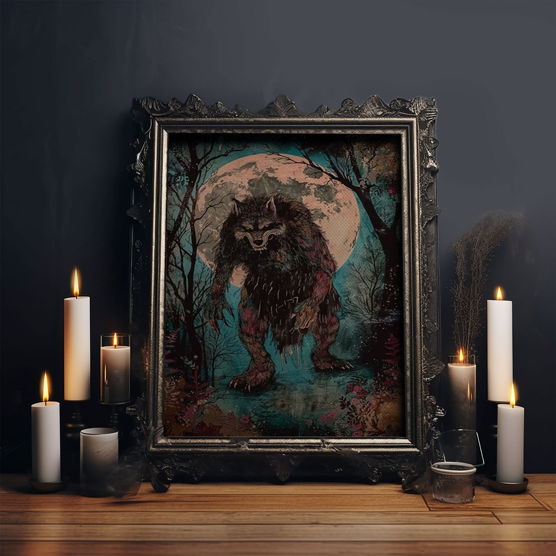 Full Moon Werewolf Menacing Forest Beast Halloween Horror Art Poster - Image 5
