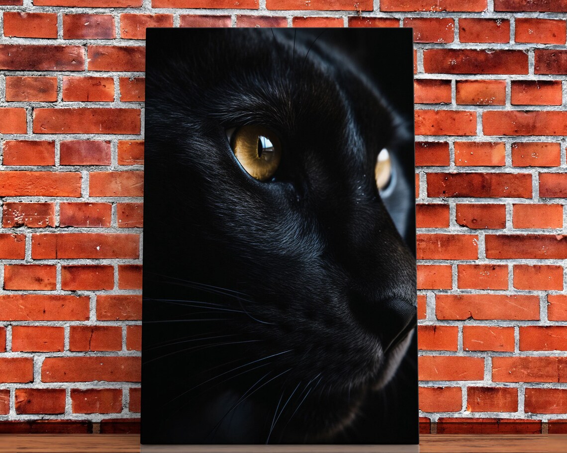 Black Cat Close Up Amber Eye Dramatic Dark Feline Portrait Photo Poster - Image 5
