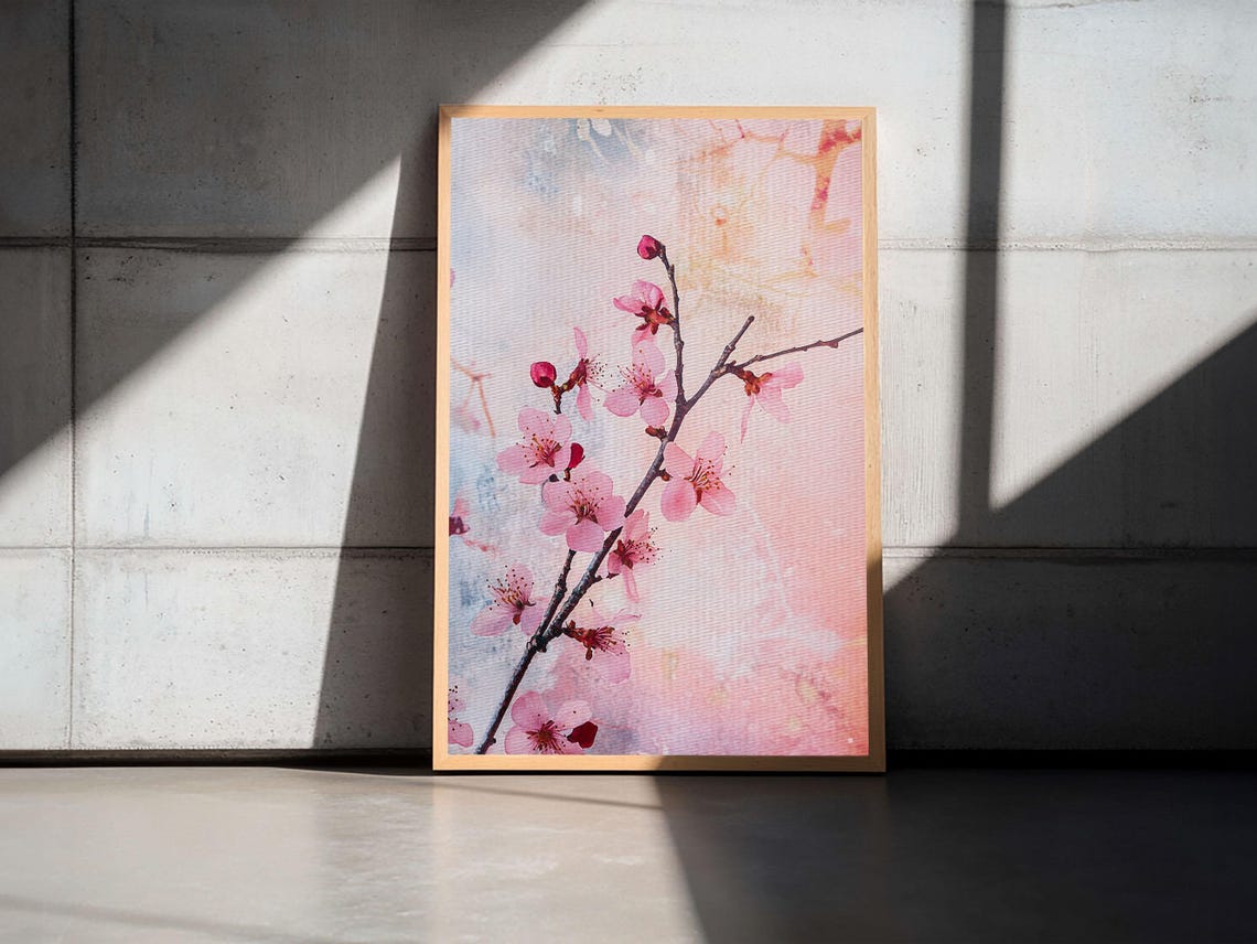 Cherry Blossom Branch Pink Watercolor Botanical Wall Art Print