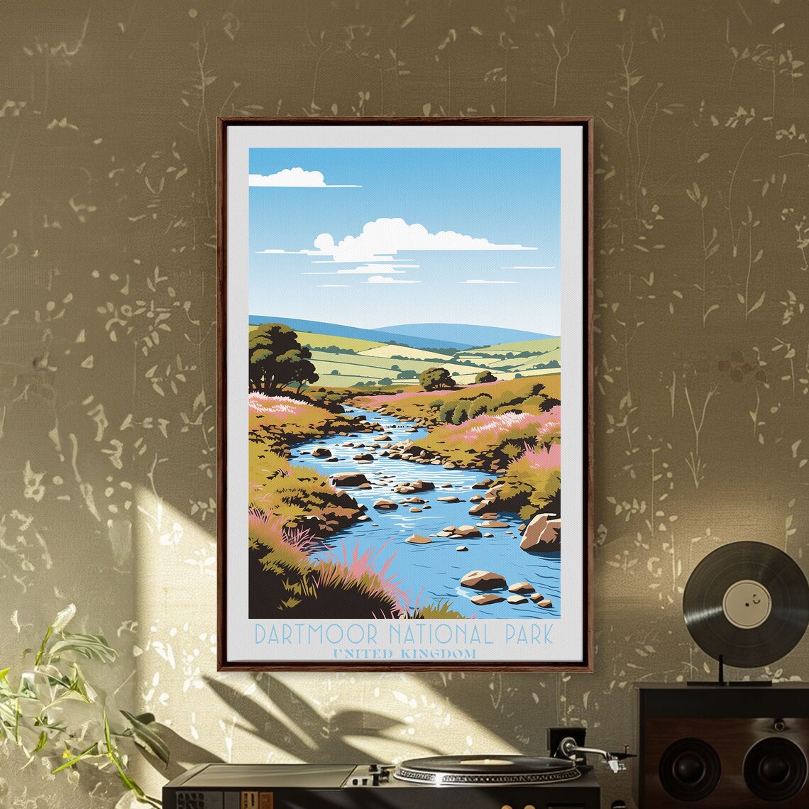 Dartmoor National Park England Moorland Stream Heather Hills Travel Poster