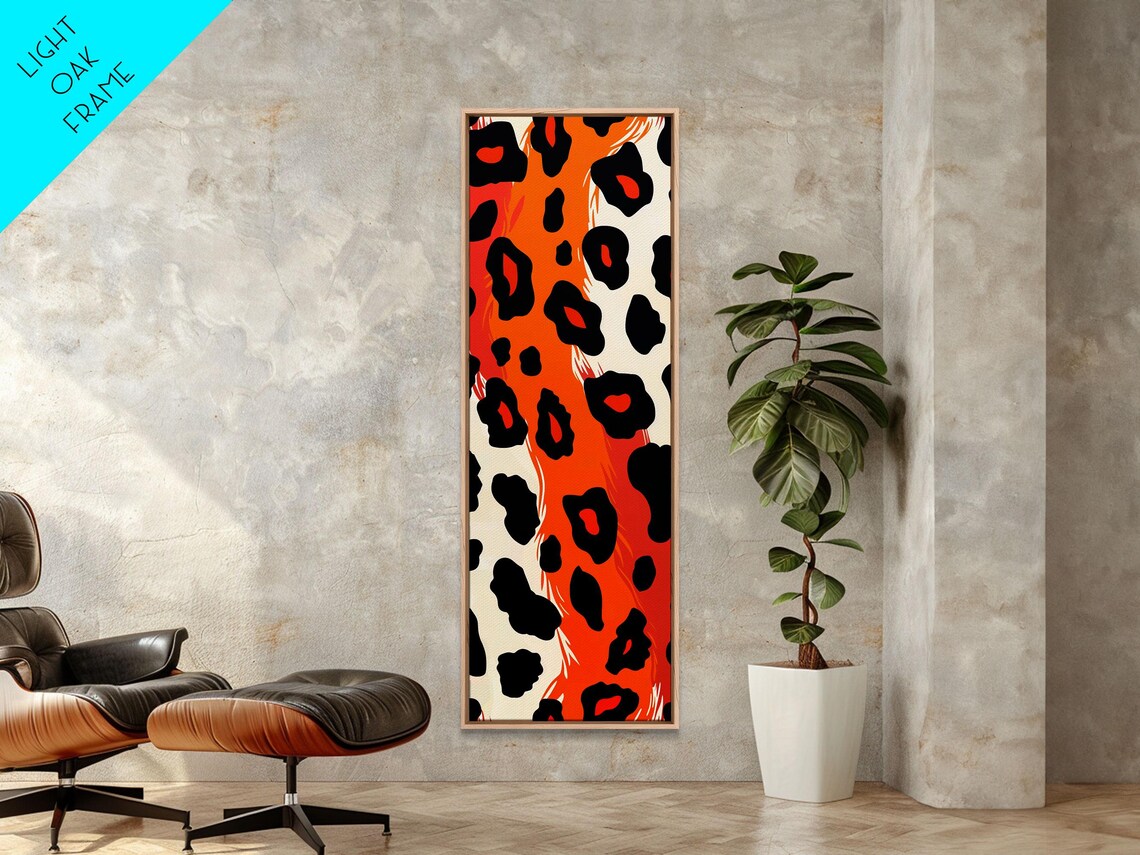 Bold Orange Black Leopard Spots Pattern Midcentury Modern Tall Skinny Poster - Image 4