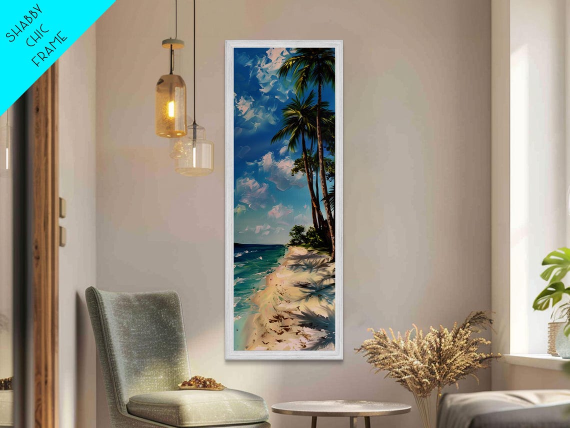 Palm Trees And Gentle Waves On Sandy Beach Sunny Coastal Scene Poster