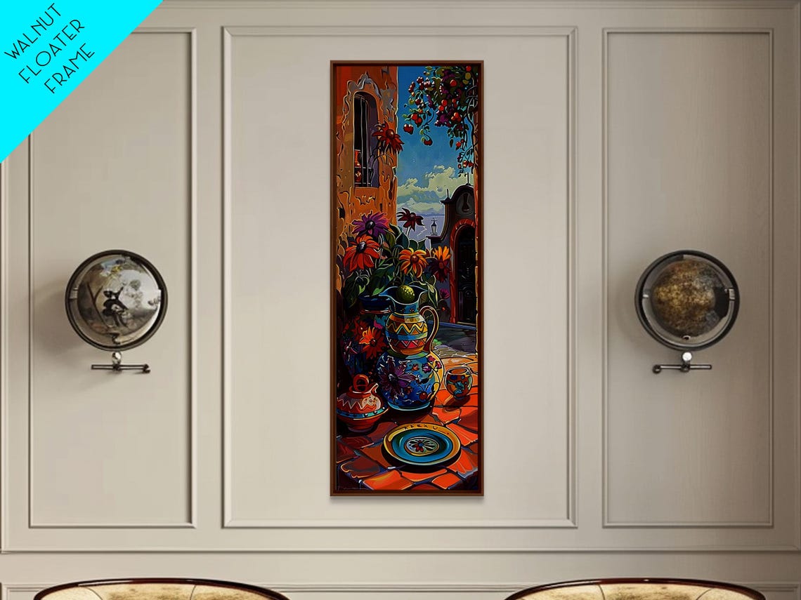 Mediterranean Courtyard Painted Ceramics Flowers Terrace Table Poster - Image 3