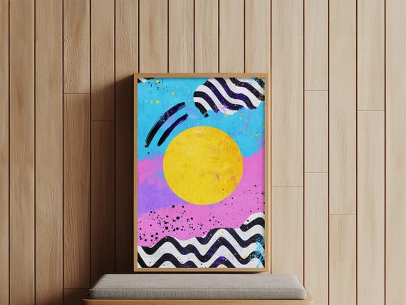 Pink And Turquoise Sunset Preppy Wall Art Framed Print Feminine Dorm Room Preppy Wall Art Apartment Decor