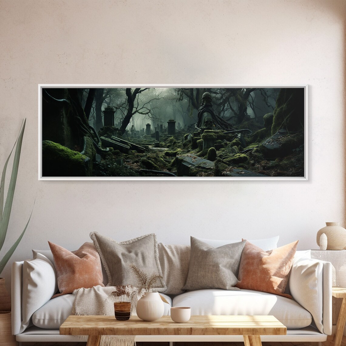 Spooky Overgrown Mossy Cemetery Foggy Forest Panoramic Poster - Image 5