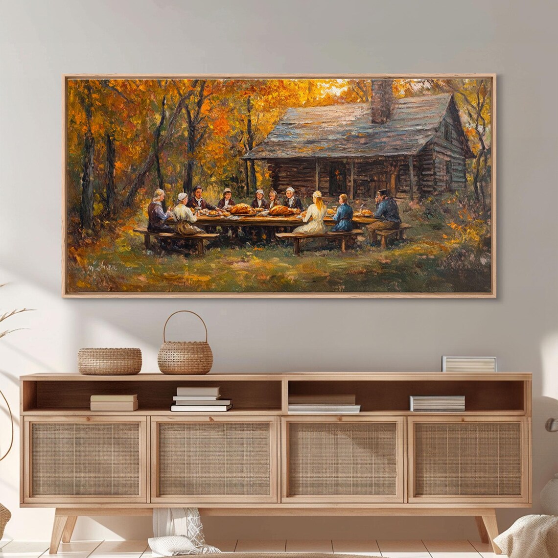 Thanksgiving Dinner With Family, Rustic Cabin Art Print