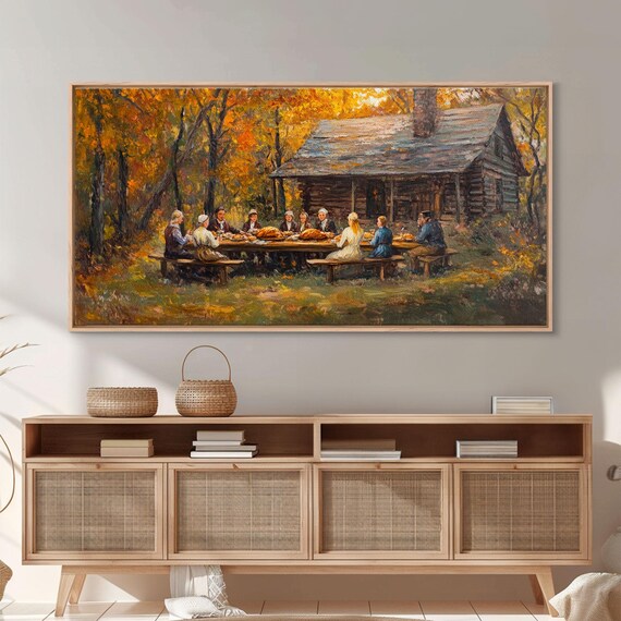 Thanksgiving Dinner With Family, Rustic Cabin Art Print