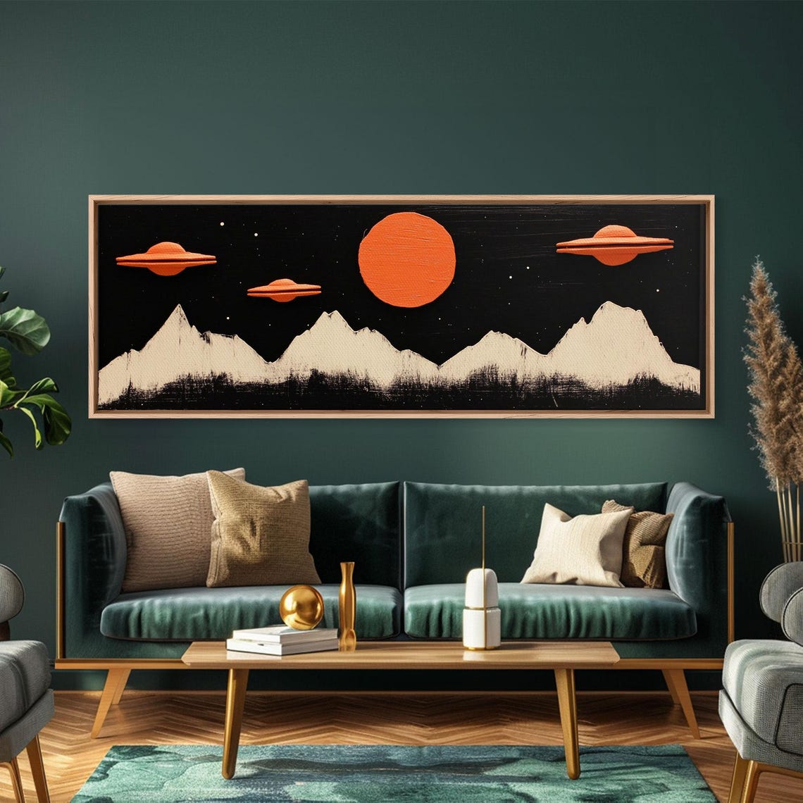 Cute Nursery Decor Boys Room Wall Art Panoramic Flying Saucers Or Ufos Art Print Framed - Image 2