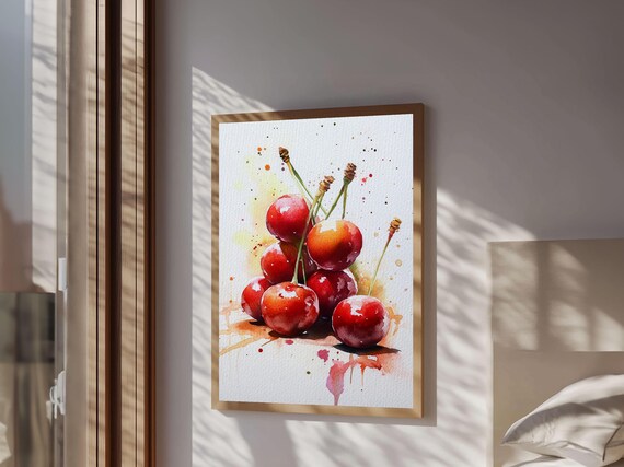 Cherry Wall Art Print Cherry Painting Kitchen Food Decor Kitchen Wall Art Original Cherry Painting Home Decor For Kitchen