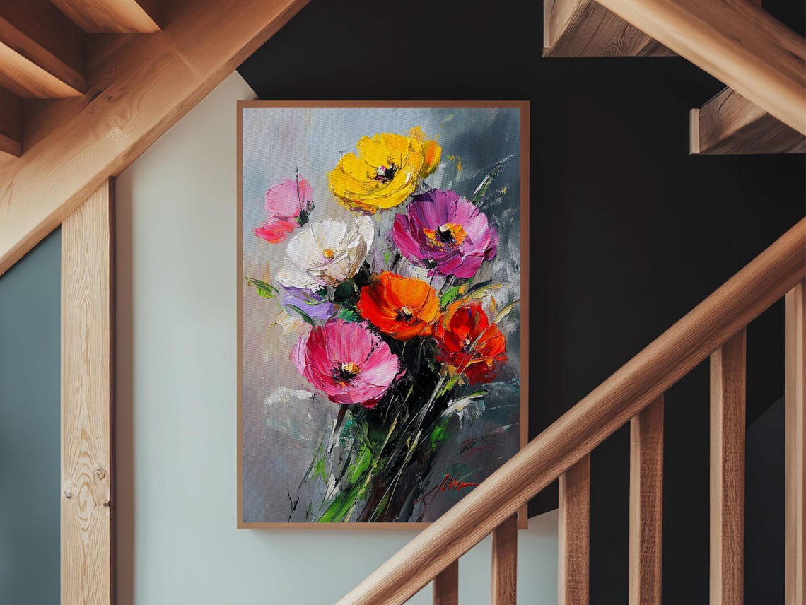 Wild Flower Painting Print On Wood Framed Wall Art Original Art Flowers Painting Floral Print Modern Art Living Room Wall Art - Image 2