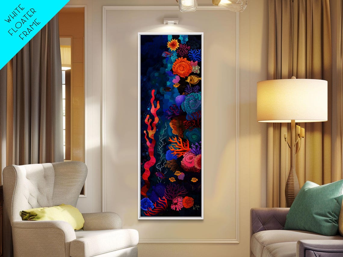 Deep Ocean Coral Fish Midnight Underwater Scene Vibrant Art Poster