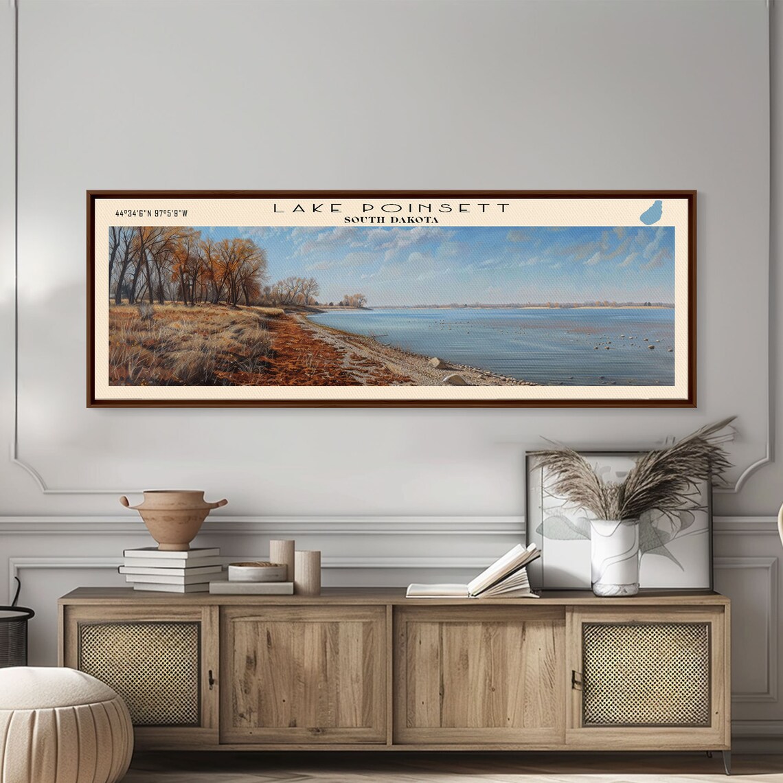 Lake Poinsett South Dakota Framed Print Lake House Decor Panoramic Wall Art Travel Poster Scenic Landscape Painting Cottage Art - Image 3