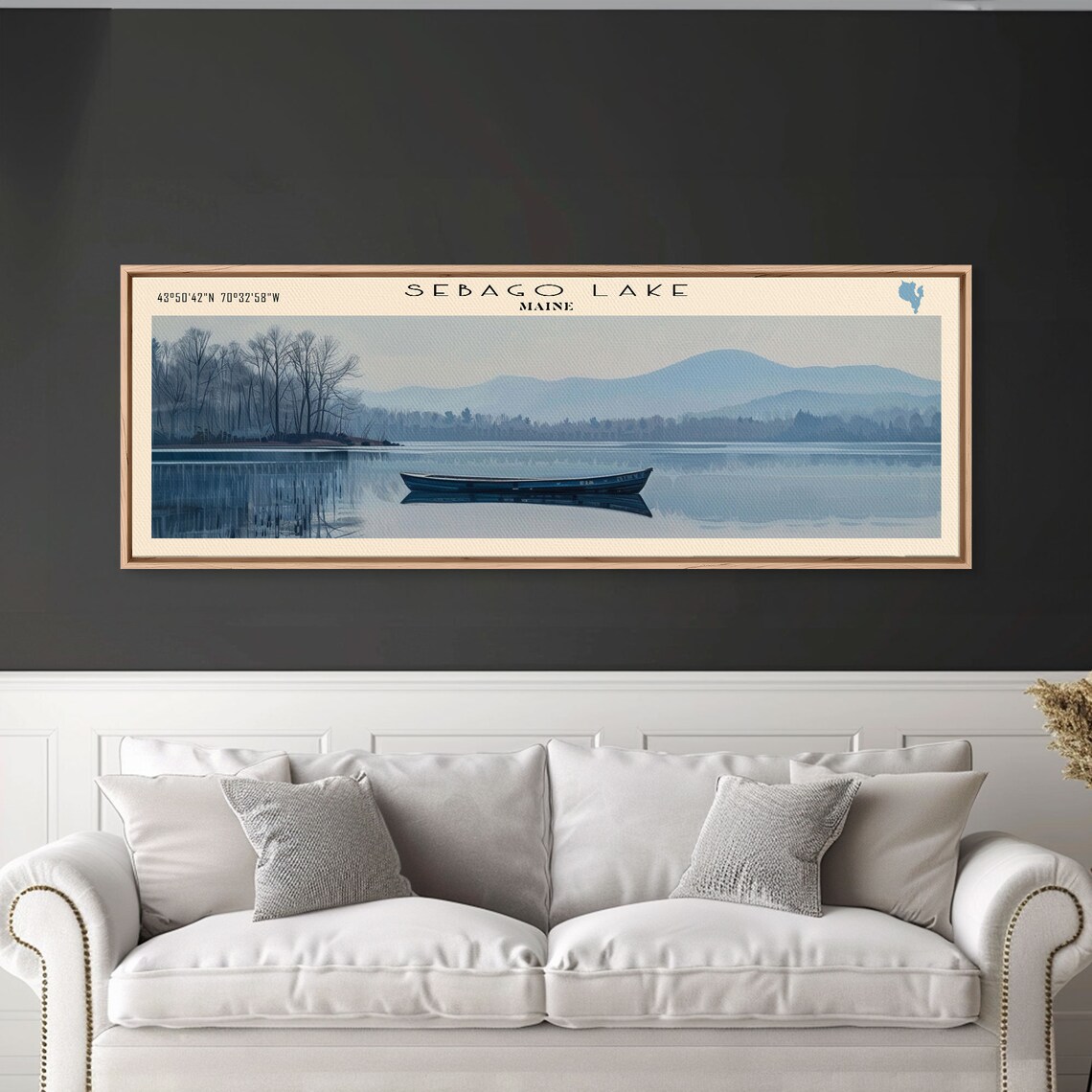 Sebago Lake Travel Poster, Scenic Lake House Decor