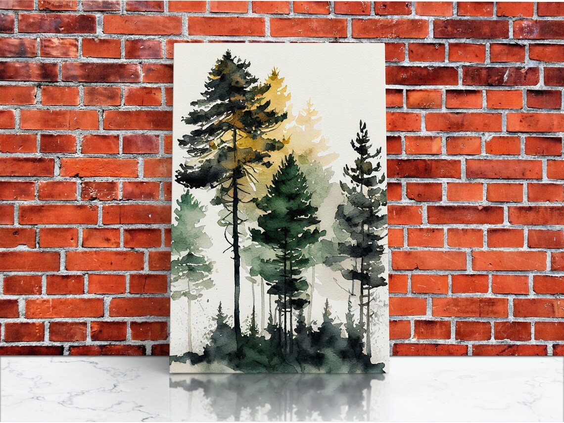 Watercolor Pine Tree Forest Framed Print Cool Wall Art - Image 4