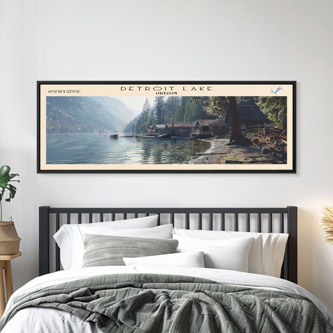 Detroit Lake Oregon Cabin Shore Boats Pine Forest Travel Poster - Image 2