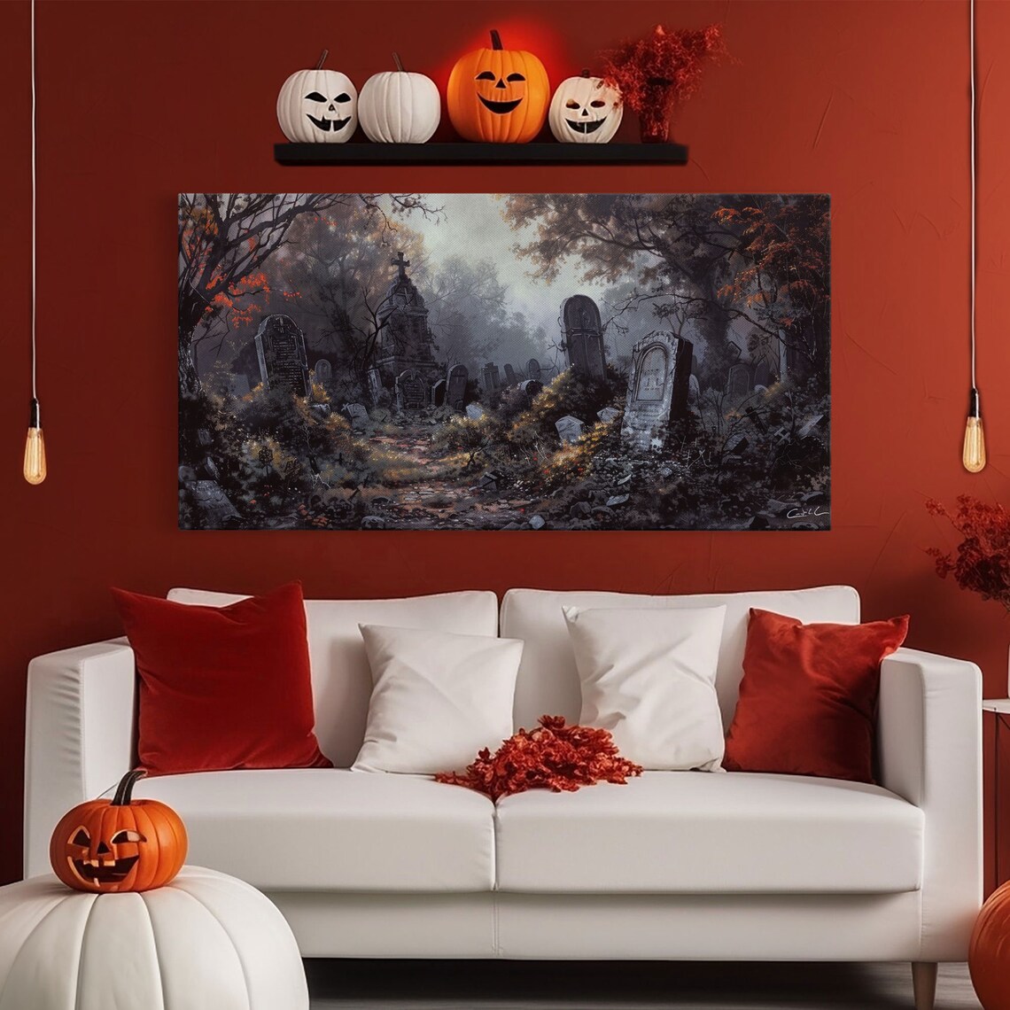 Haunted Cemetery Halloween Art Print, Spooky Decor - Image 6