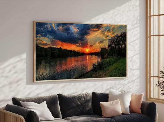 Were On River Time Framed Print Sunset Over An East Texas River Photography Style Landscape Wall Art Rustic Farmhouse Art