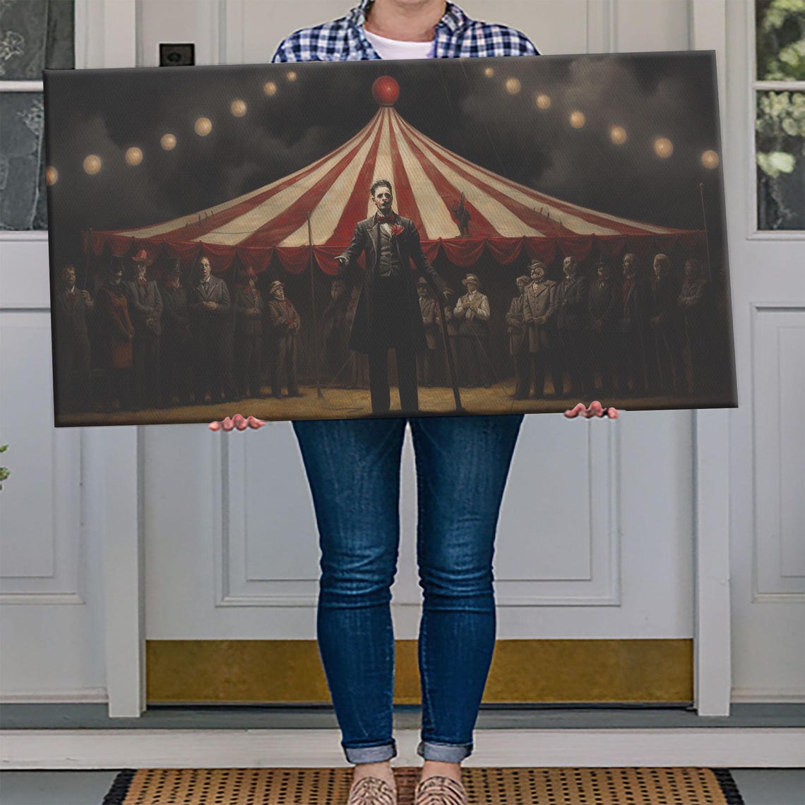 Creepy Ringmaster In Front Of Dark Circus Tent At Night Wall Art - Image 4