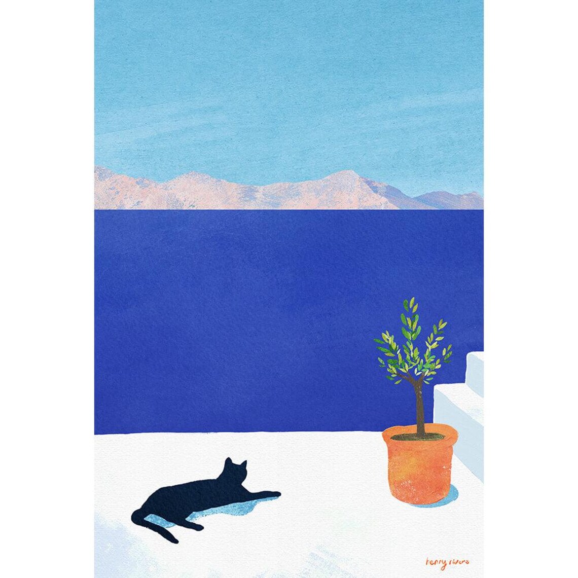 Henry Rivers Black Cat, Greek Villa Travel Poster - Image 3
