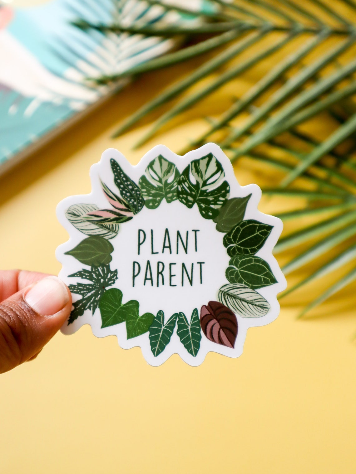 Plant Parent Vinyl Sticker Tropical Green Leaf Wreath Round Decal Gift