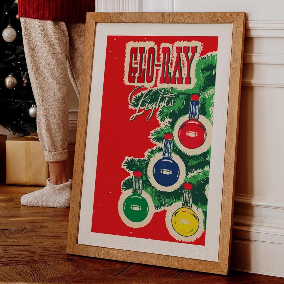 Vintage Glo-Ray Christmas Lights Ad Retro Holiday Bulb Wall Poster