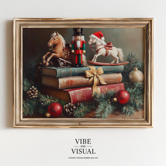 Vintage Nutcracker Rocking Horse Christmas Still Life Poster