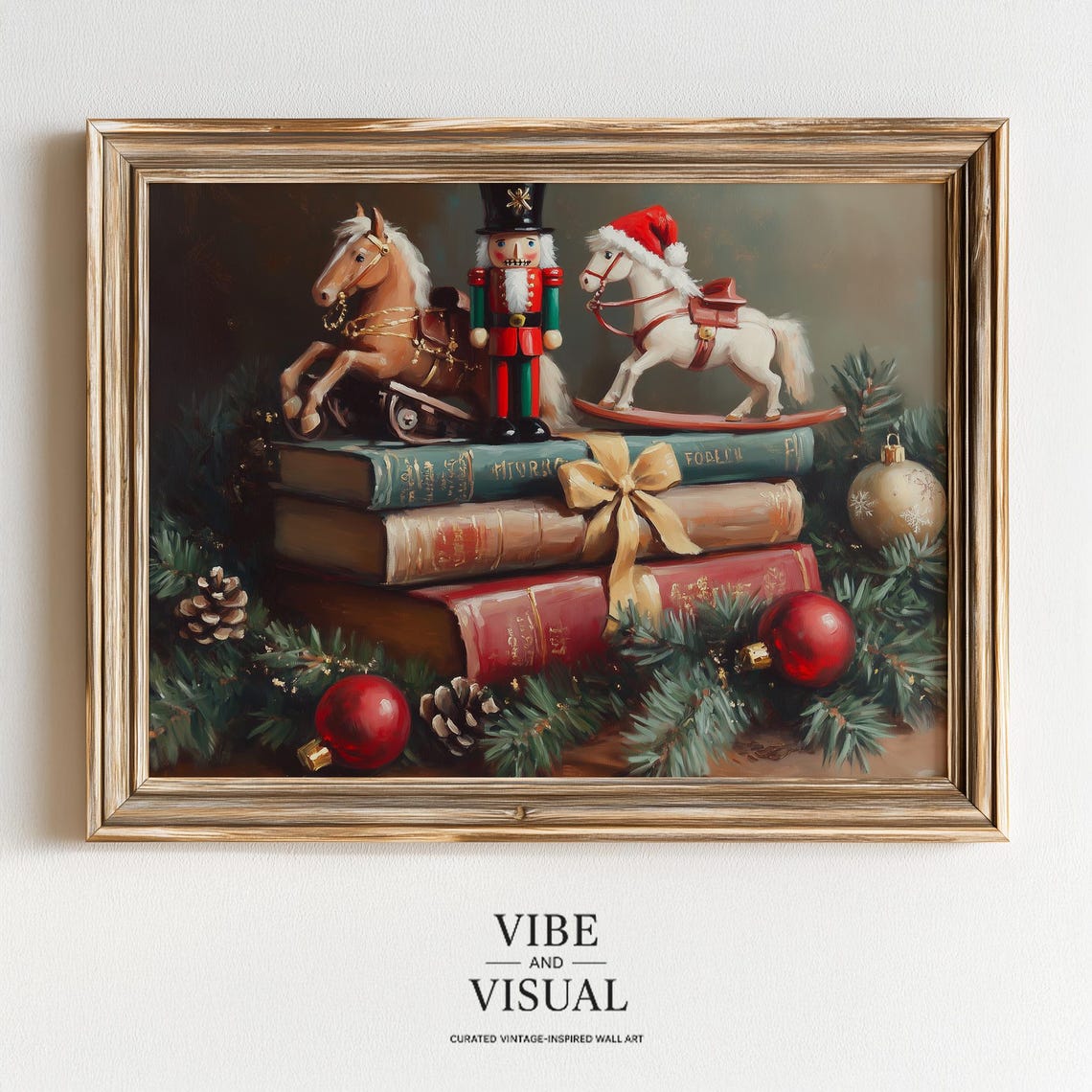 Vintage Nutcracker Rocking Horse Christmas Still Life Poster