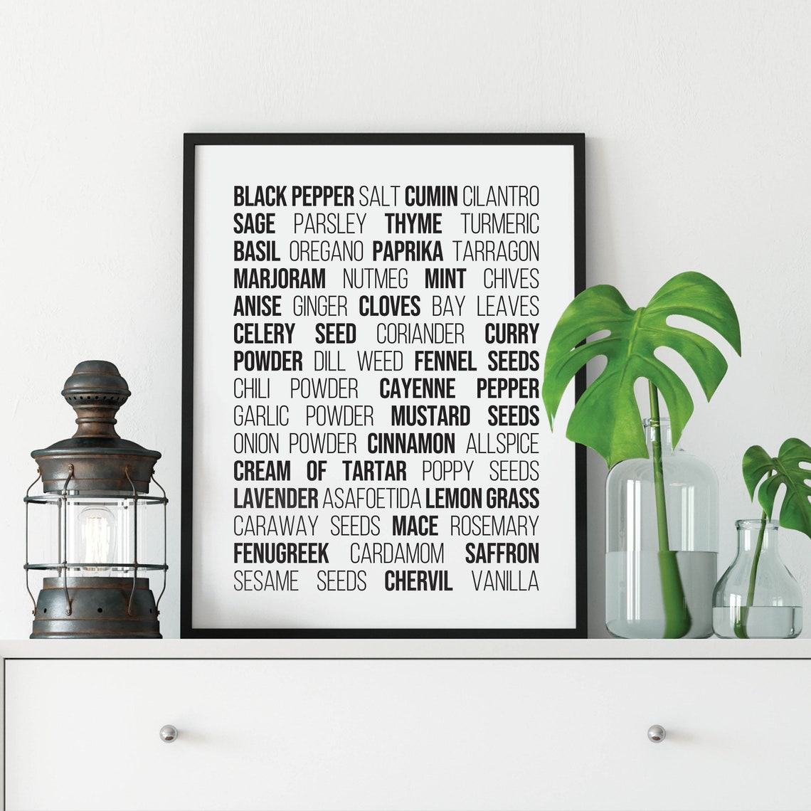 Spice Names Black White Modern Farmhouse Typography Kitchen Wall Art - Image 4