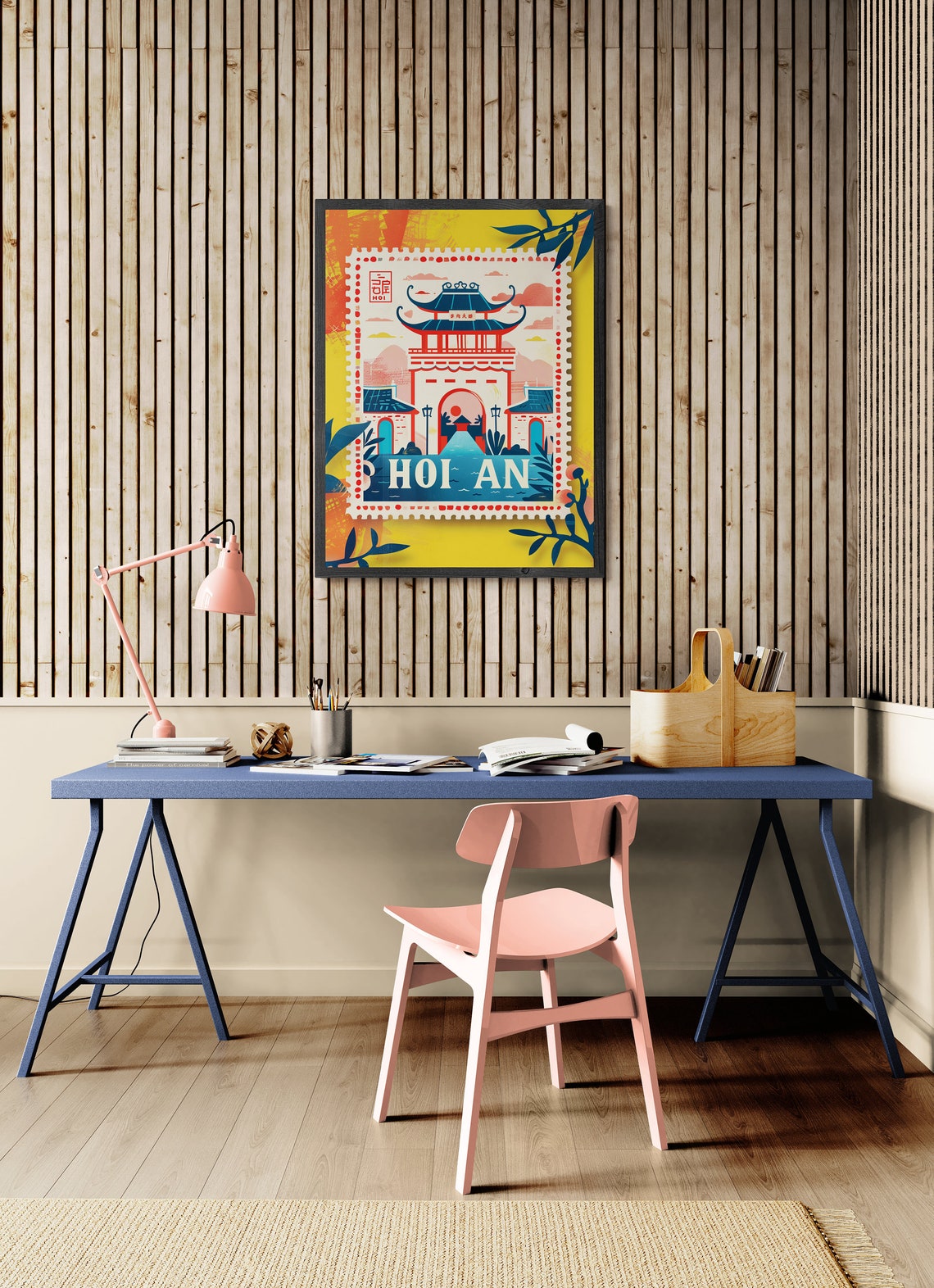 Hoi An Vietnam Japanese Bridge Vintage Travel Stamp Style Poster - Image 3