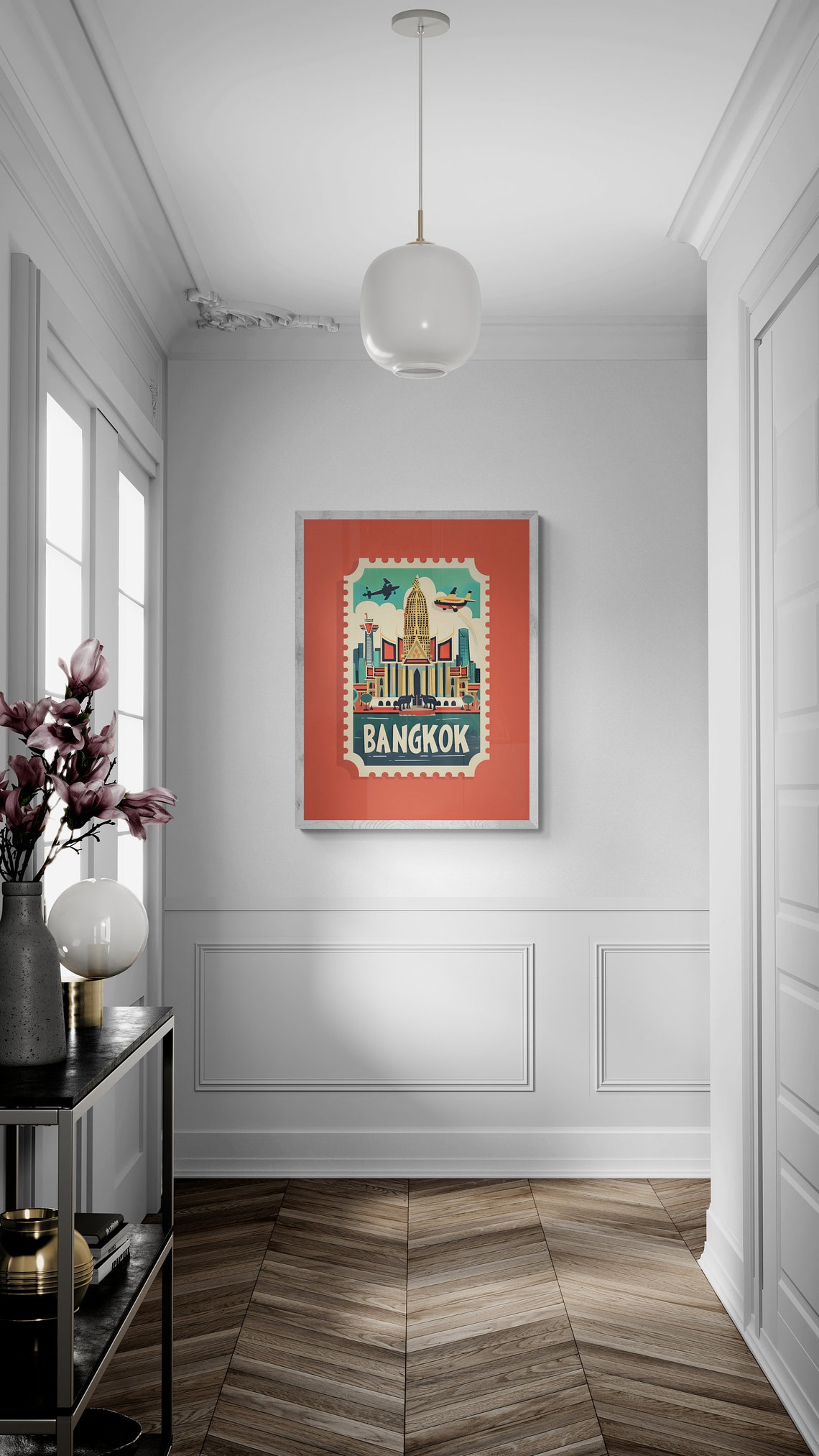 Bangkok Thailand Grand Palace Elephants Stamp Art Travel Poster - Image 4